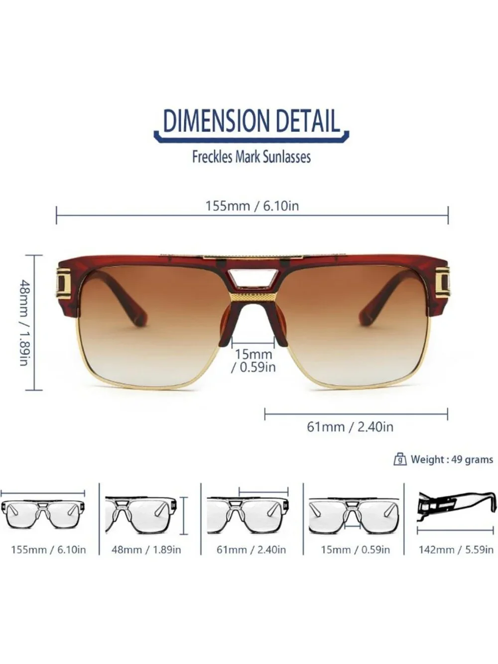 Trendy 70s Retro Square Sunglasses for Men & Women - Gold Metal Sun Glasses